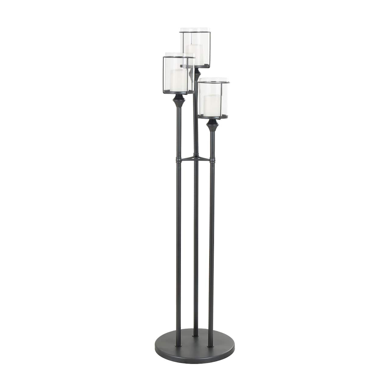 55" Black Metal Floor Hurricane Lamp Decoration